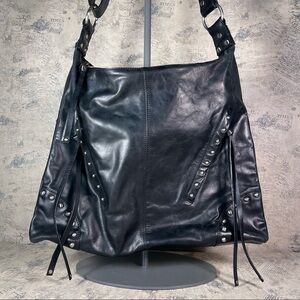Chez by Cheryl Genuine Leather Studded Bag Black Silver Hardware Boho